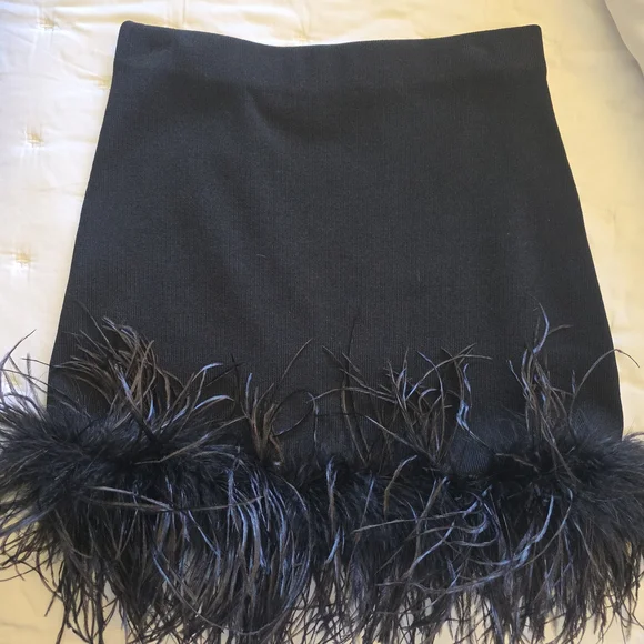 Astr Black Feather-Trim Mini Skirt